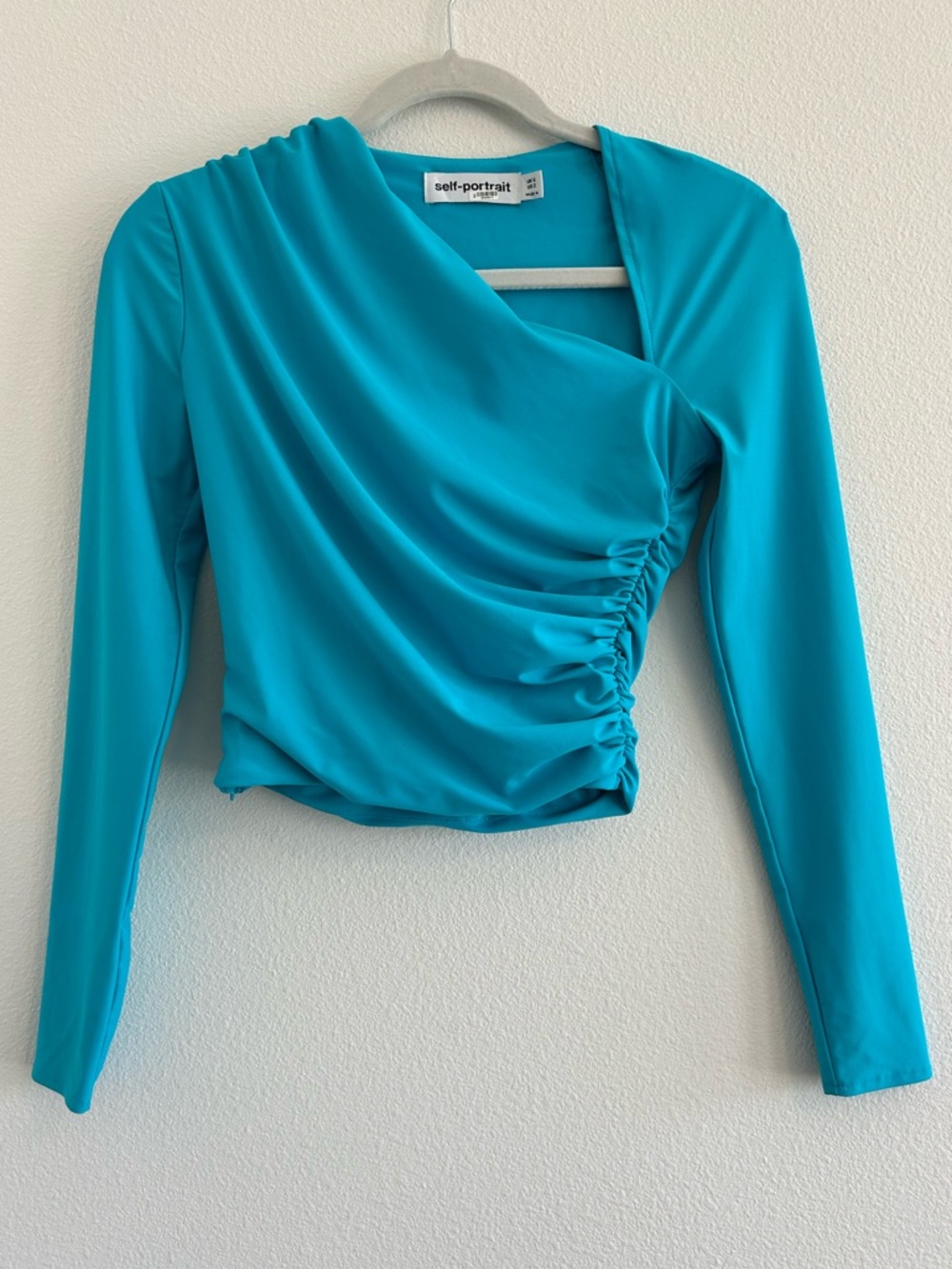 Self-Portrait Blue Jersey Ruched Top - Picture 3 of 9